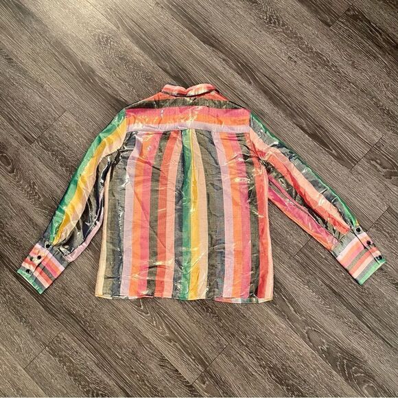 Alice + Olivia Rainbow Willa Metallic Striped Shirt - Picture 6 of 6